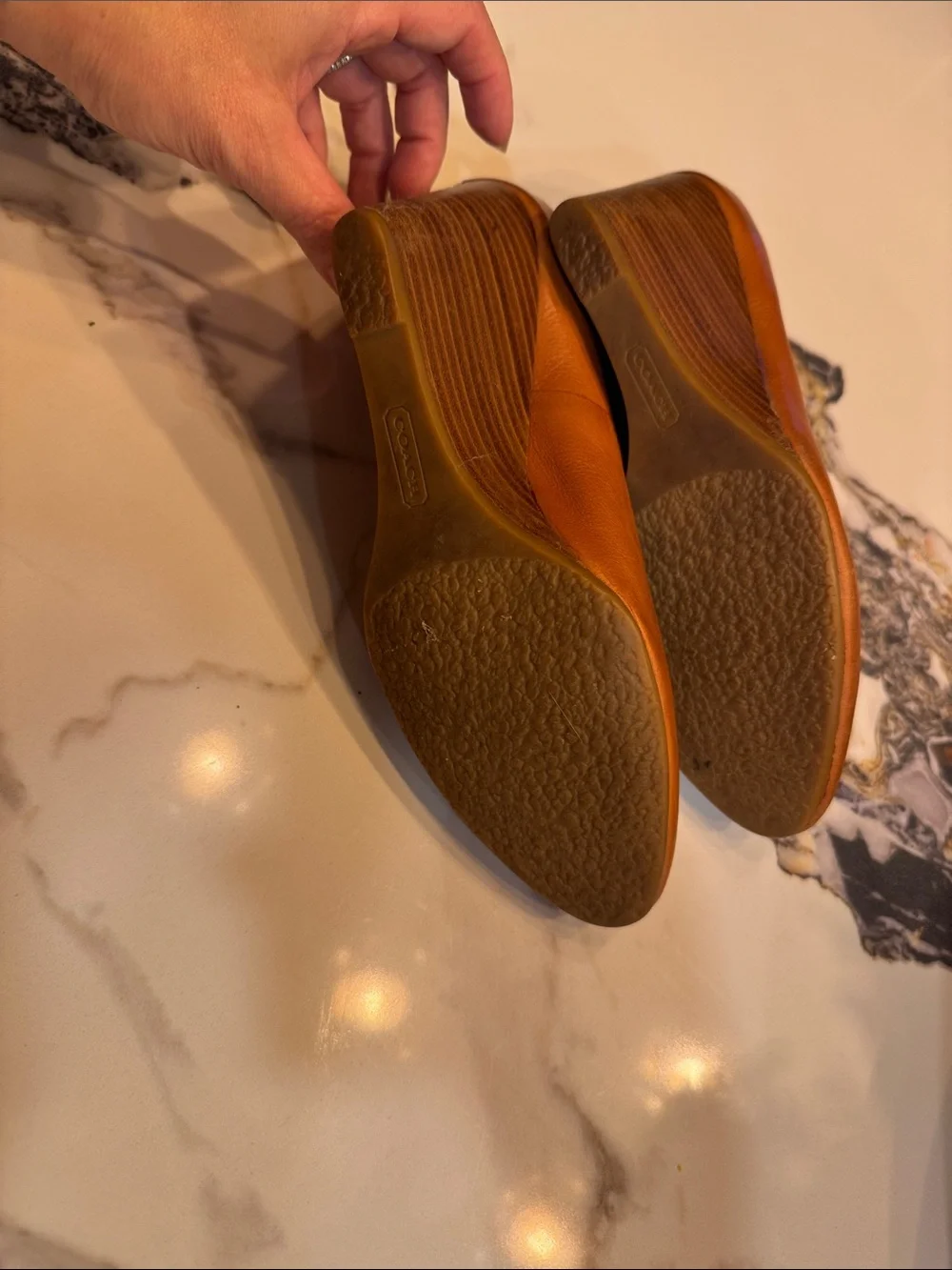 Coach Tan Leather Almond-Toe Pumps
